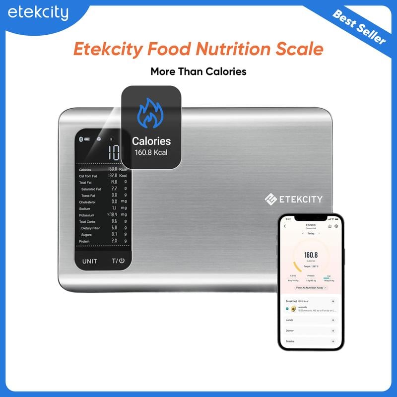 ✨AI Smart Food Scale | 19 Nutrient Facts Auto Scan | Digital Calorie Counter for Meal Prep & Fitness | Compact Stainless Design