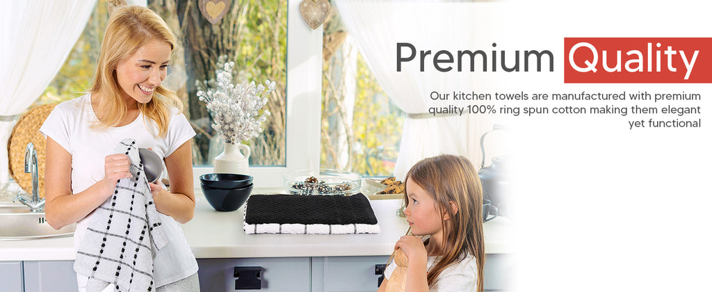 Utopia Towels - Kitchen Towels 12 Pack, 15 x 25 Inches, 100% Ring Spun Cotton Super Soft and Absorbent Linen Dish, Tea and Bar Towels Set, Black