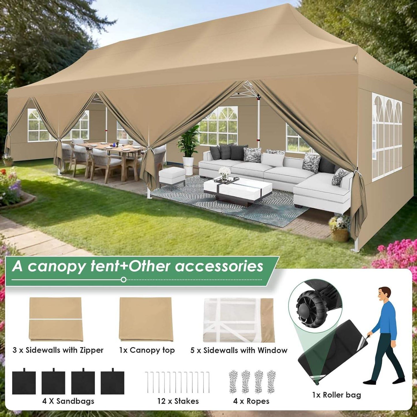 🔥[Hot sale]🔥10x20Pop up Canopy Tent with 6 sidewalls Commercial Heavy Duty Canopy UPF 50+ All Weather Waterproof Outdoor Wedding Party Tents