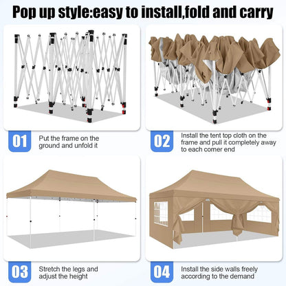 🔥[Hot sale]🔥10x20Pop up Canopy Tent with 6 sidewalls Commercial Heavy Duty Canopy UPF 50+ All Weather Waterproof Outdoor Wedding Party Tents