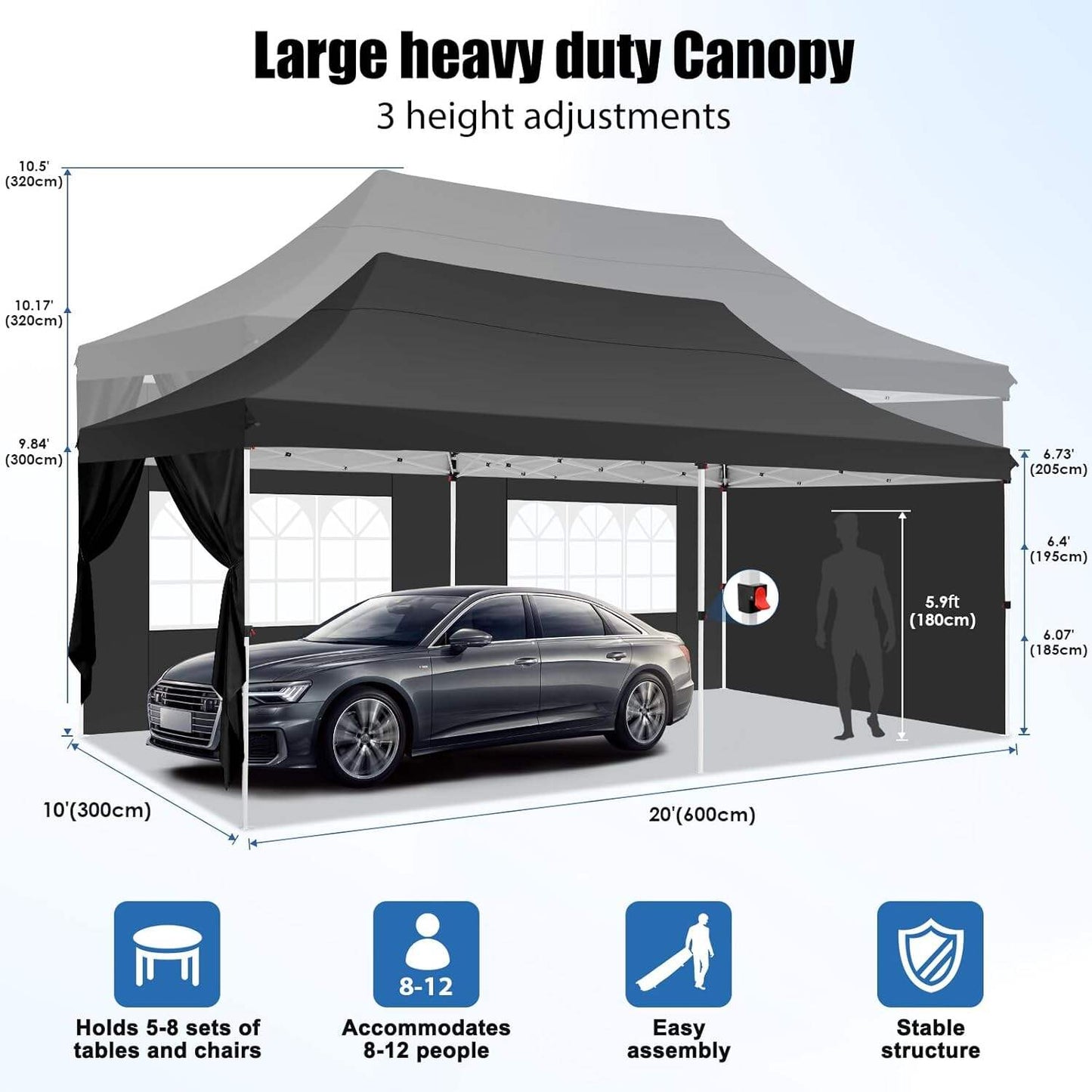 🔥[Hot sale]🔥10x20Pop up Canopy Tent with 6 sidewalls Commercial Heavy Duty Canopy UPF 50+ All Weather Waterproof Outdoor Wedding Party Tents