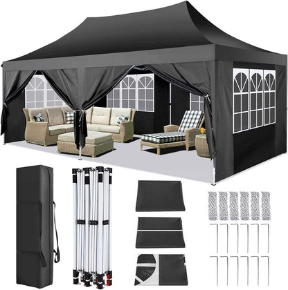 🔥[Hot sale]🔥10x20Pop up Canopy Tent with 6 sidewalls Commercial Heavy Duty Canopy UPF 50+ All Weather Waterproof Outdoor Wedding Party Tents