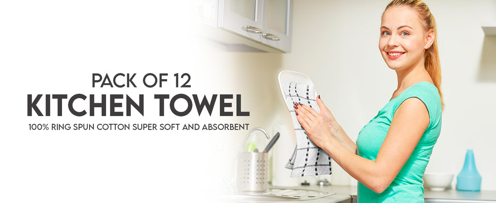 Utopia Towels - Kitchen Towels 12 Pack, 15 x 25 Inches, 100% Ring Spun Cotton Super Soft and Absorbent Linen Dish, Tea and Bar Towels Set, Black