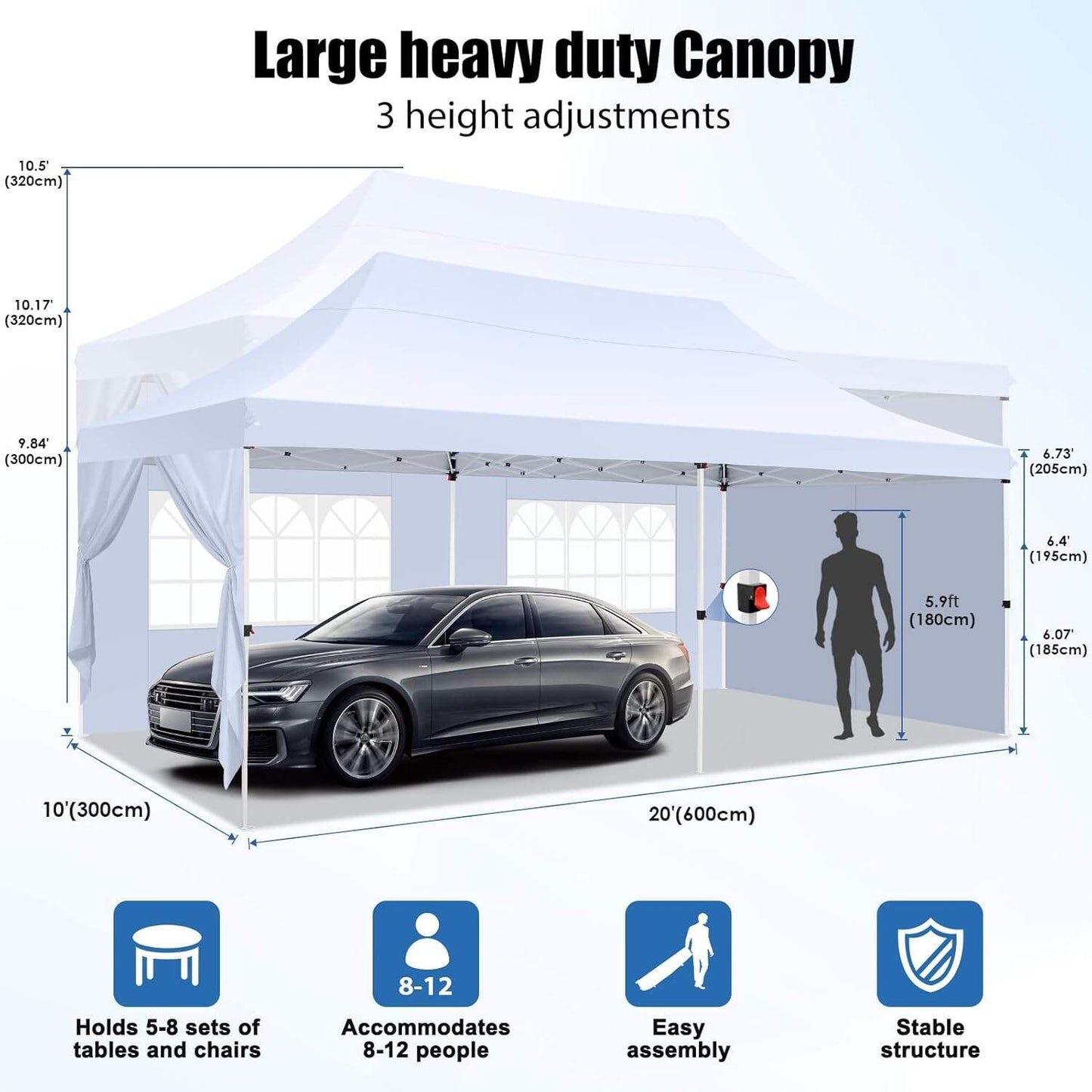🔥[Hot sale]🔥10x20Pop up Canopy Tent with 6 sidewalls Commercial Heavy Duty Canopy UPF 50+ All Weather Waterproof Outdoor Wedding Party Tents