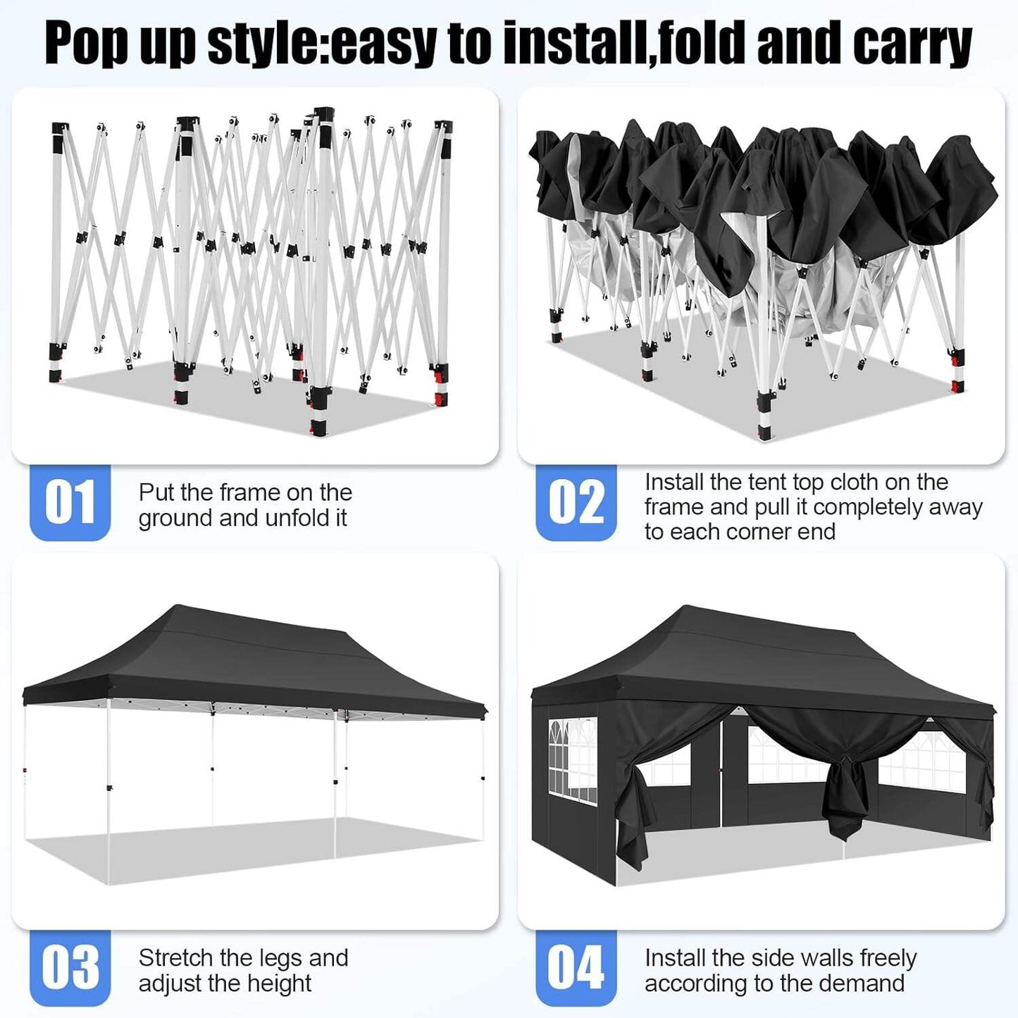 🔥[Hot sale]🔥10x20Pop up Canopy Tent with 6 sidewalls Commercial Heavy Duty Canopy UPF 50+ All Weather Waterproof Outdoor Wedding Party Tents