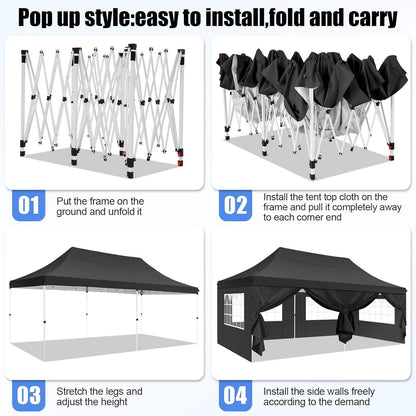 🔥[Hot sale]🔥10x20Pop up Canopy Tent with 6 sidewalls Commercial Heavy Duty Canopy UPF 50+ All Weather Waterproof Outdoor Wedding Party Tents