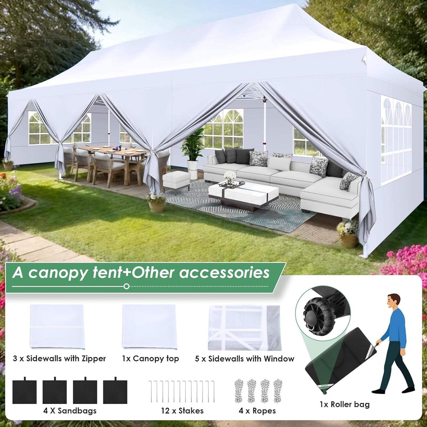 🔥[Hot sale]🔥10x20Pop up Canopy Tent with 6 sidewalls Commercial Heavy Duty Canopy UPF 50+ All Weather Waterproof Outdoor Wedding Party Tents