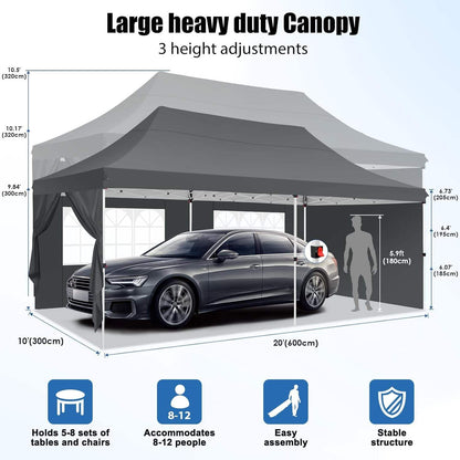 🔥[Hot sale]🔥10x20Pop up Canopy Tent with 6 sidewalls Commercial Heavy Duty Canopy UPF 50+ All Weather Waterproof Outdoor Wedding Party Tents