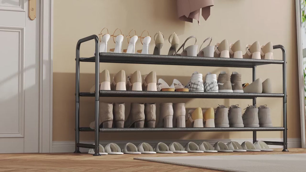 Shoe Rack 3 Tier Long Storage Organizer Wide Metal Shoe Shelf for Closet Entryway Black