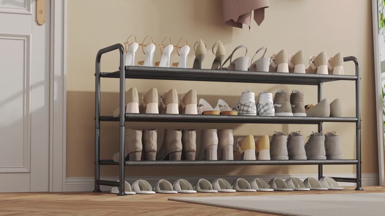 Shoe Rack 3 Tier Long Storage Organizer Wide Metal Shoe Shelf for Closet Entryway Black