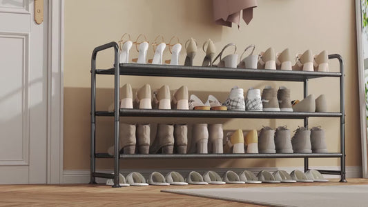 Shoe Rack 3 Tier Long Storage Organizer Wide Metal Shoe Shelf for Closet Entryway Black