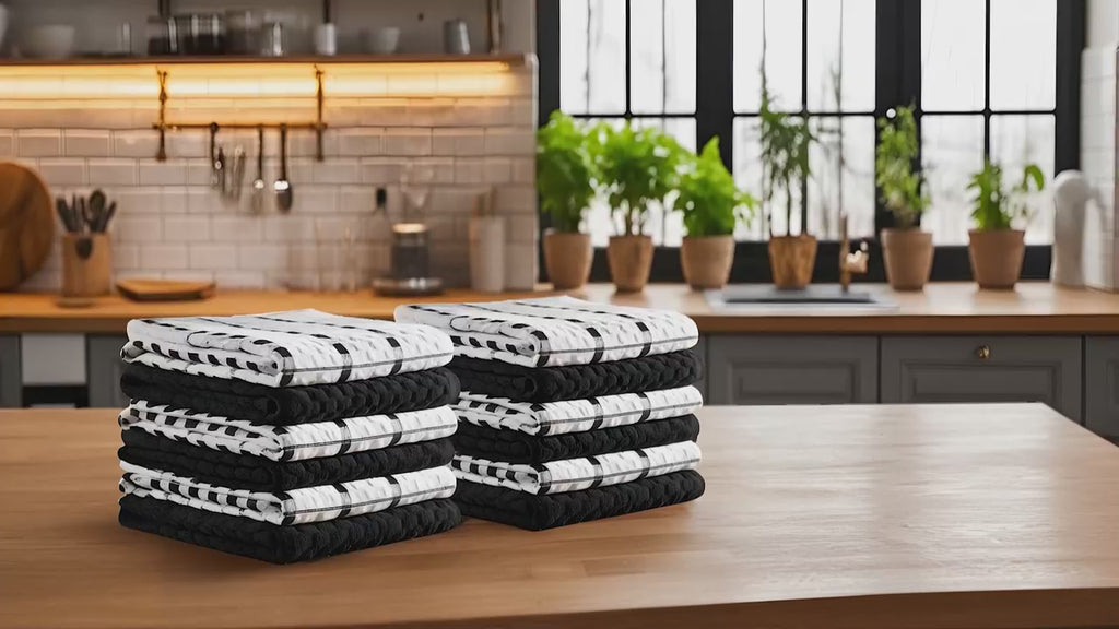 Utopia Towels - Kitchen Towels 12 Pack, 15 x 25 Inches, 100% Ring Spun Cotton Super Soft and Absorbent Linen Dish, Tea and Bar Towels Set, Black